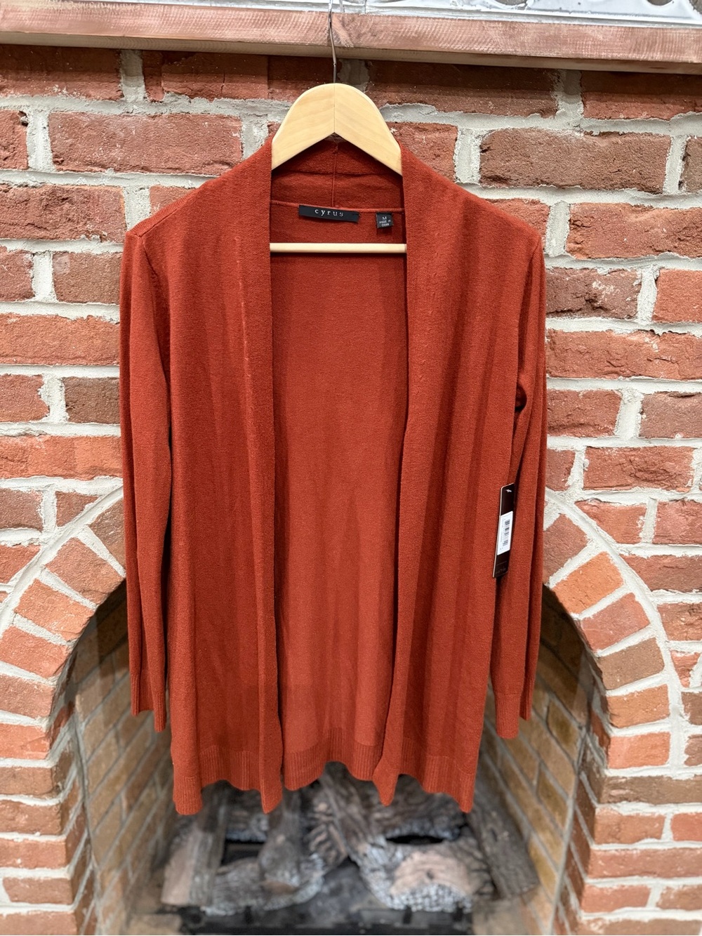 Cyrus Open-Front Cardigan in Rust Orange
